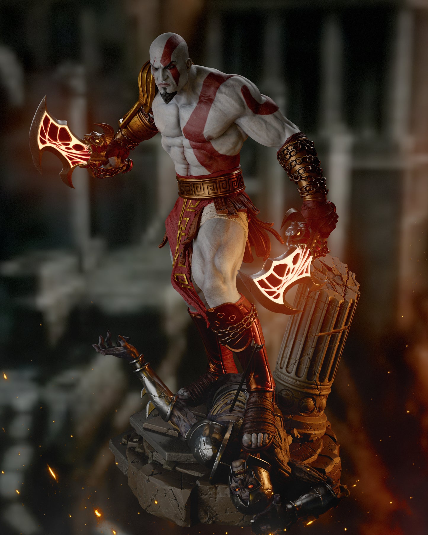 Kratos; God of war Sculpture (75mm to 500mm) - Unassembled/Unpainted/3D Print