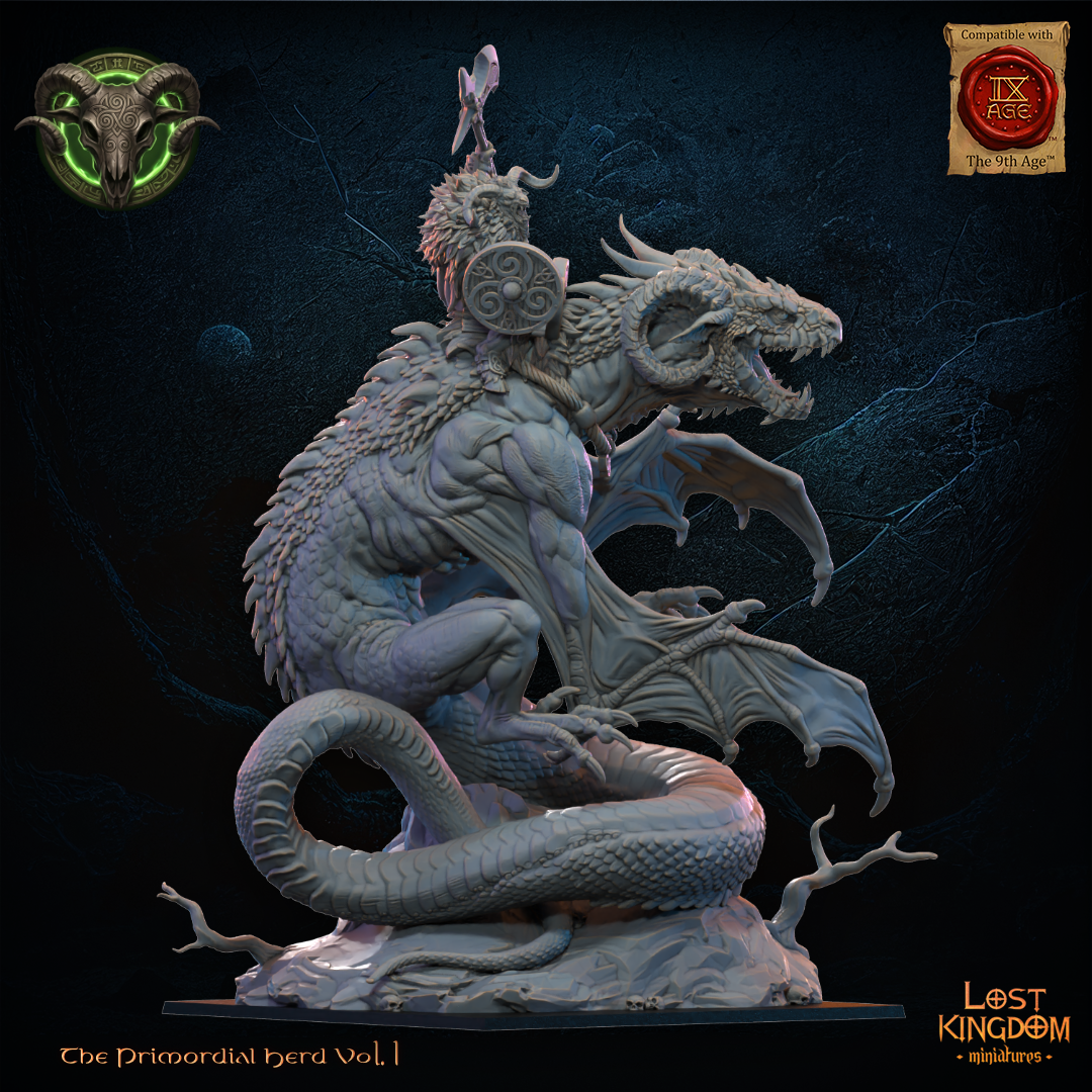 Brennach, Wildhorn Lord on Cuelebre - Beast-Men - TTRPG - Wargaming - Mordheim - Dungeons and Dragons