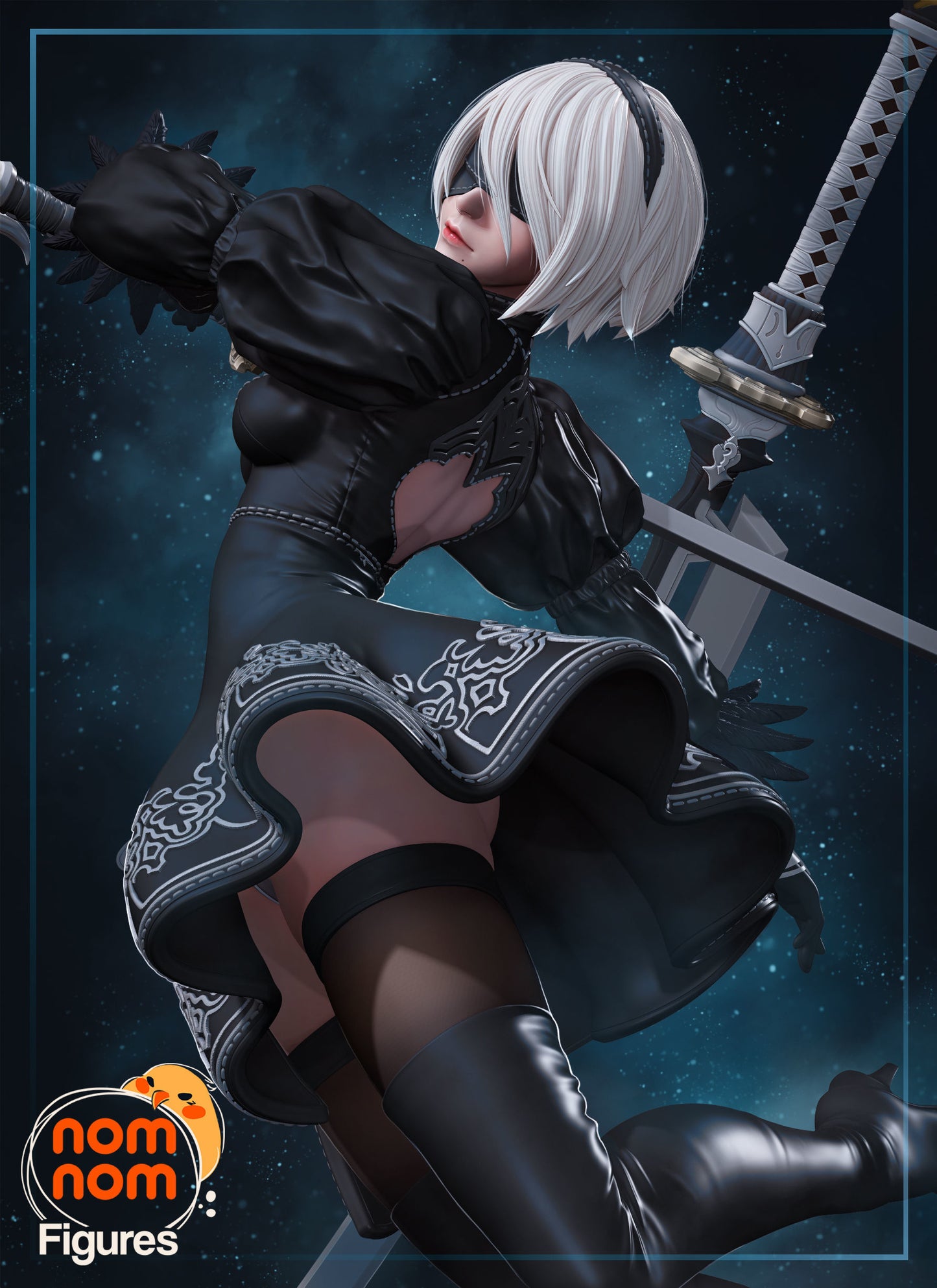 2B -Nier Automata Sculpt - by Nom Nom- Tabletop RPG Miniature - Roleplaying 3D Printed Fantasy Mini