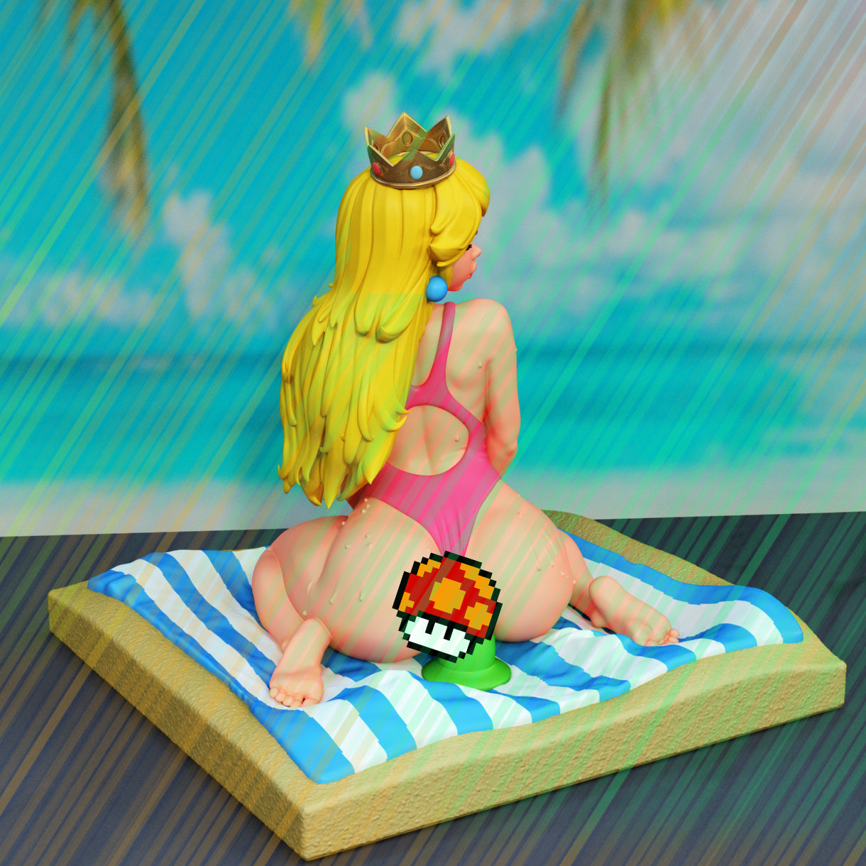 Princess Peach at the Beach NSFW Sculpture (75mm to 500mm) - Unassembled/Unpainted/3D Print