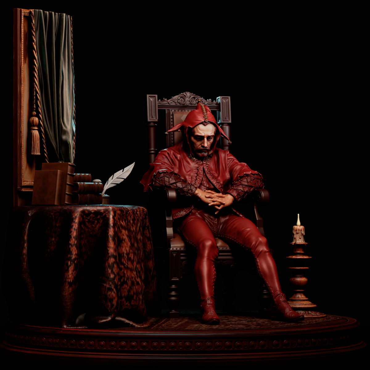 The Sad Jester Sculpture (75mm to 500mm) - Unassembled/Unpainted/3D Print