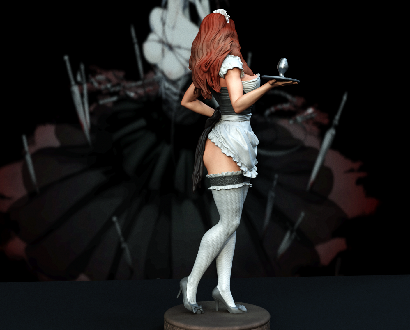 Maid Sculpture (75mm to 500mm) - Unassembled/Unpainted/3D Print