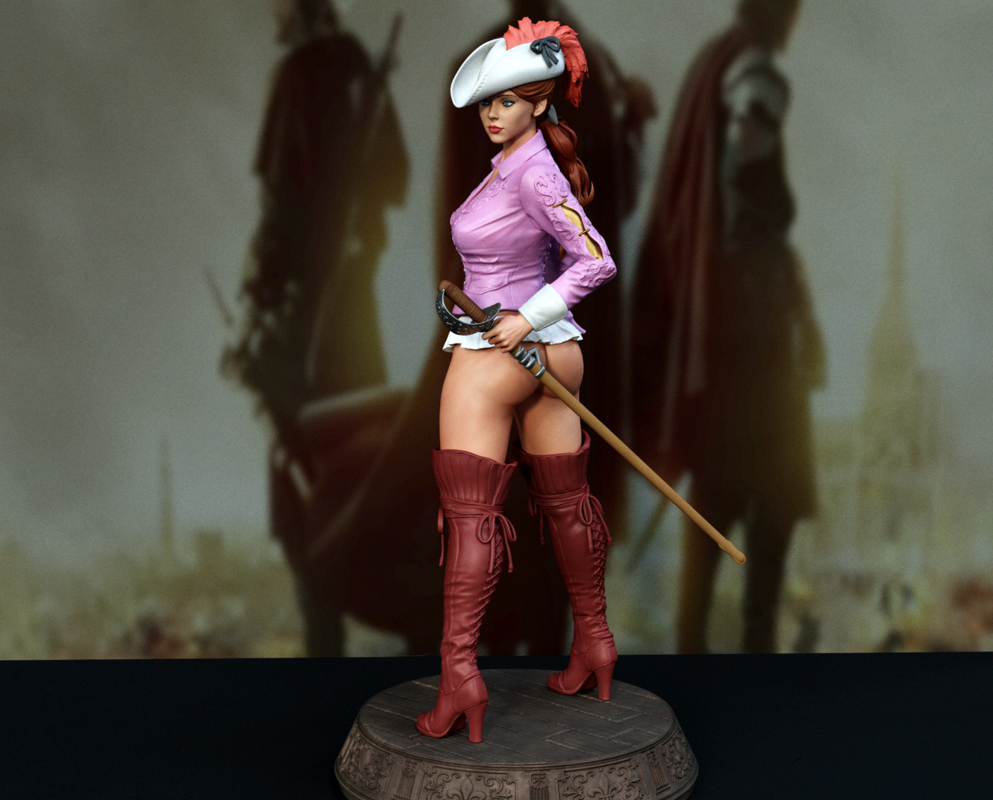 Musketeer Woman Sculpture (75mm to 500mm) - Unassembled/Unpainted/3D Print