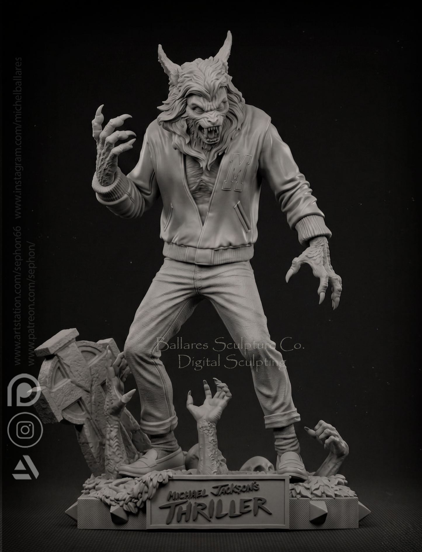 Michael Jackson's Thriller Werewolf Sculpture (75mm to 500mm) - Unassembled/Unpainted/3D Print