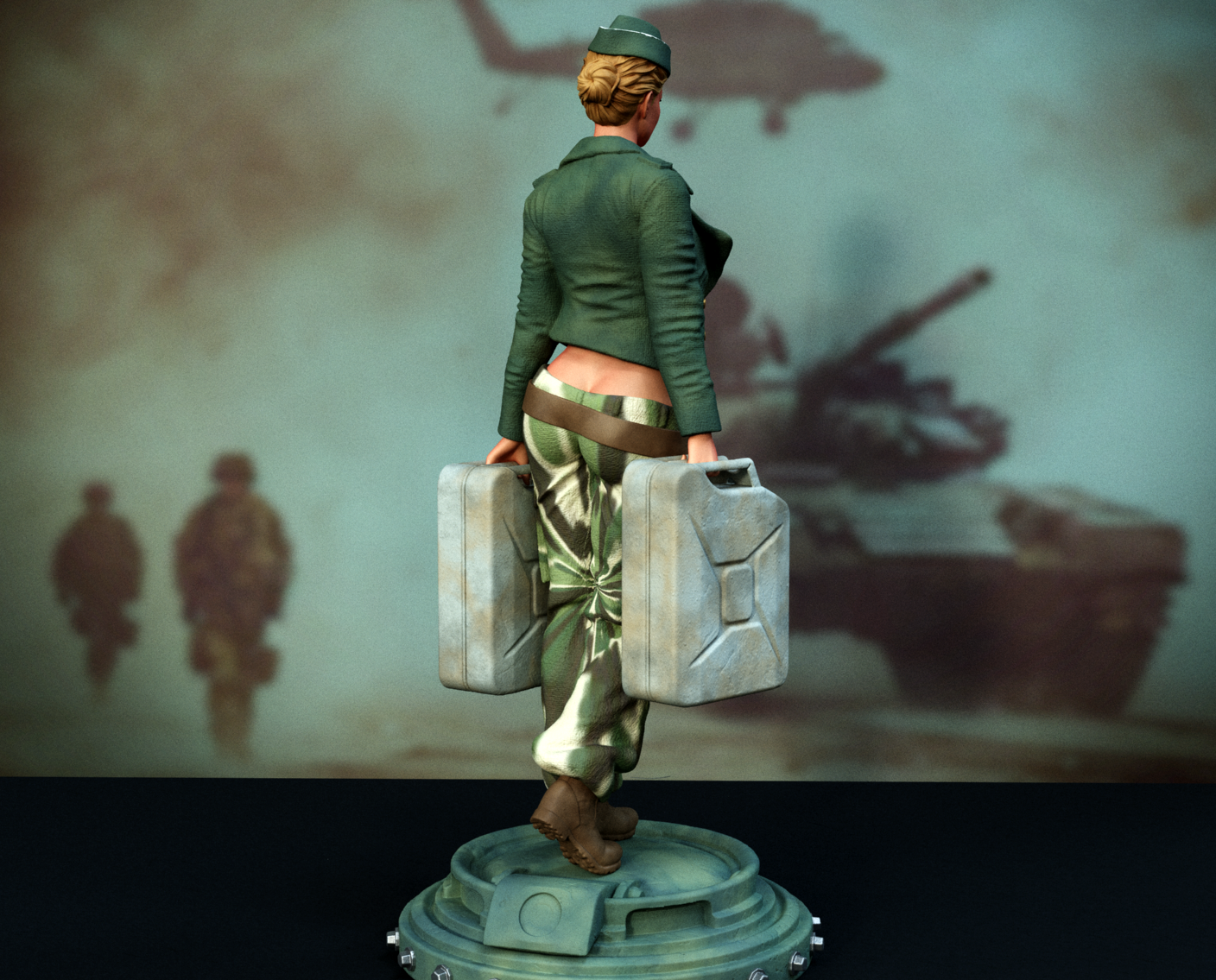 Army Tank Girl SFW/NSFW Sculpture (75mm to 500mm) - Unassembled/Unpainted/3D Print