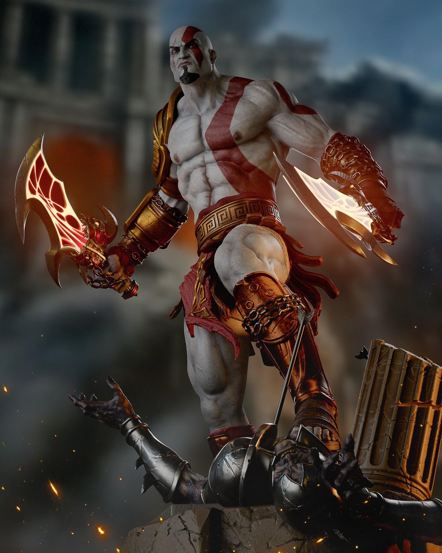 Kratos; God of war Sculpture (75mm to 500mm) - Unassembled/Unpainted/3D Print