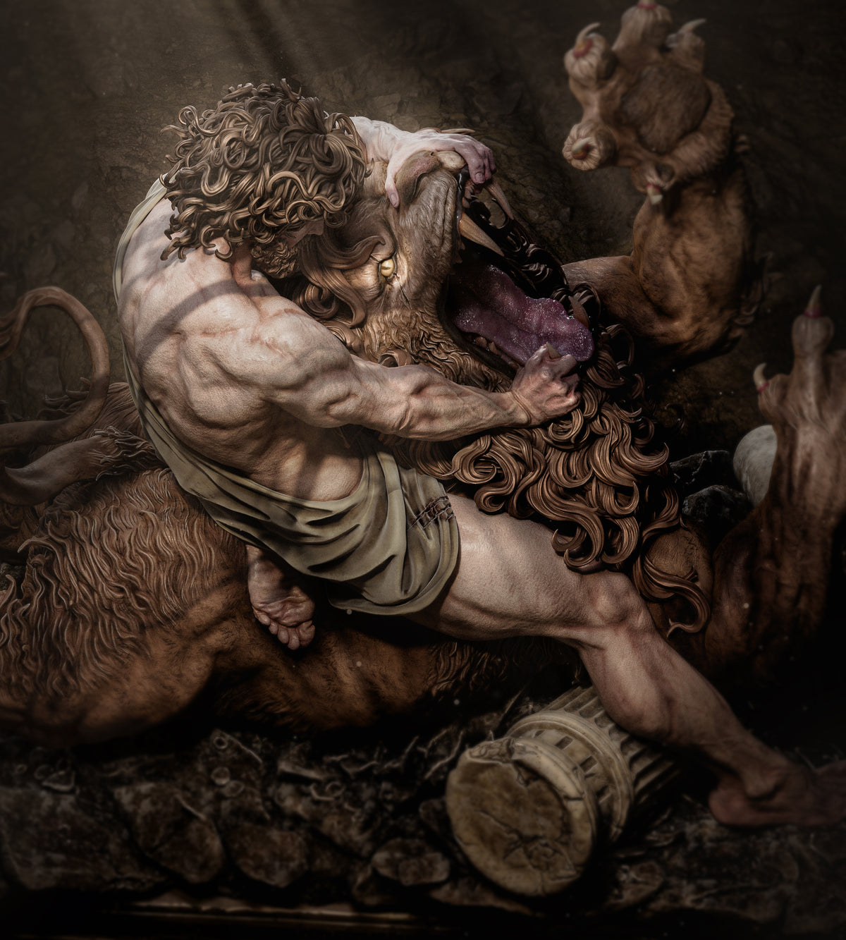 Samson vs. the Lion Sculpture (75mm to 500mm) - Unassembled/Unpainted/3D Print