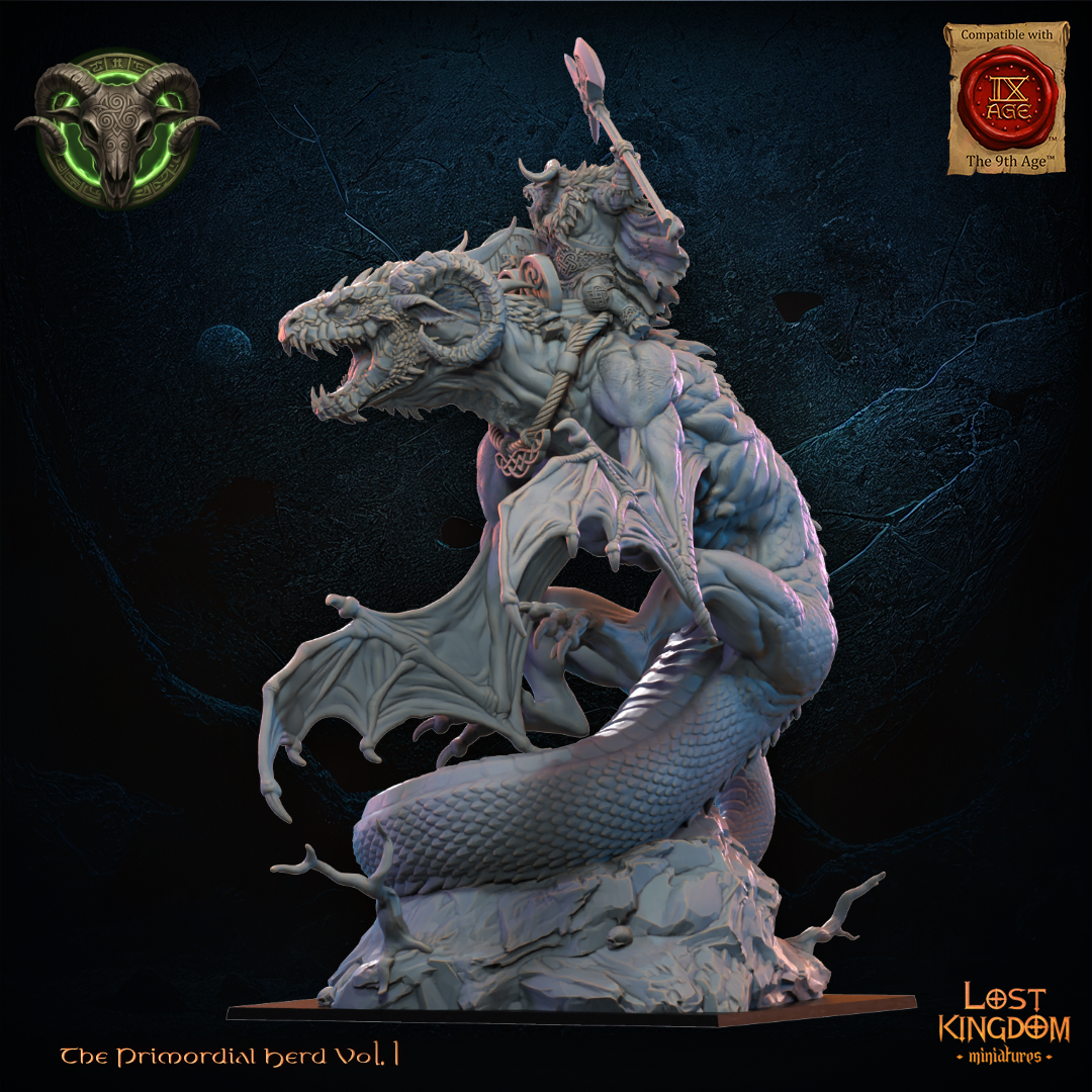 Brennach, Wildhorn Lord on Cuelebre - Beast-Men - TTRPG - Wargaming - Mordheim - Dungeons and Dragons