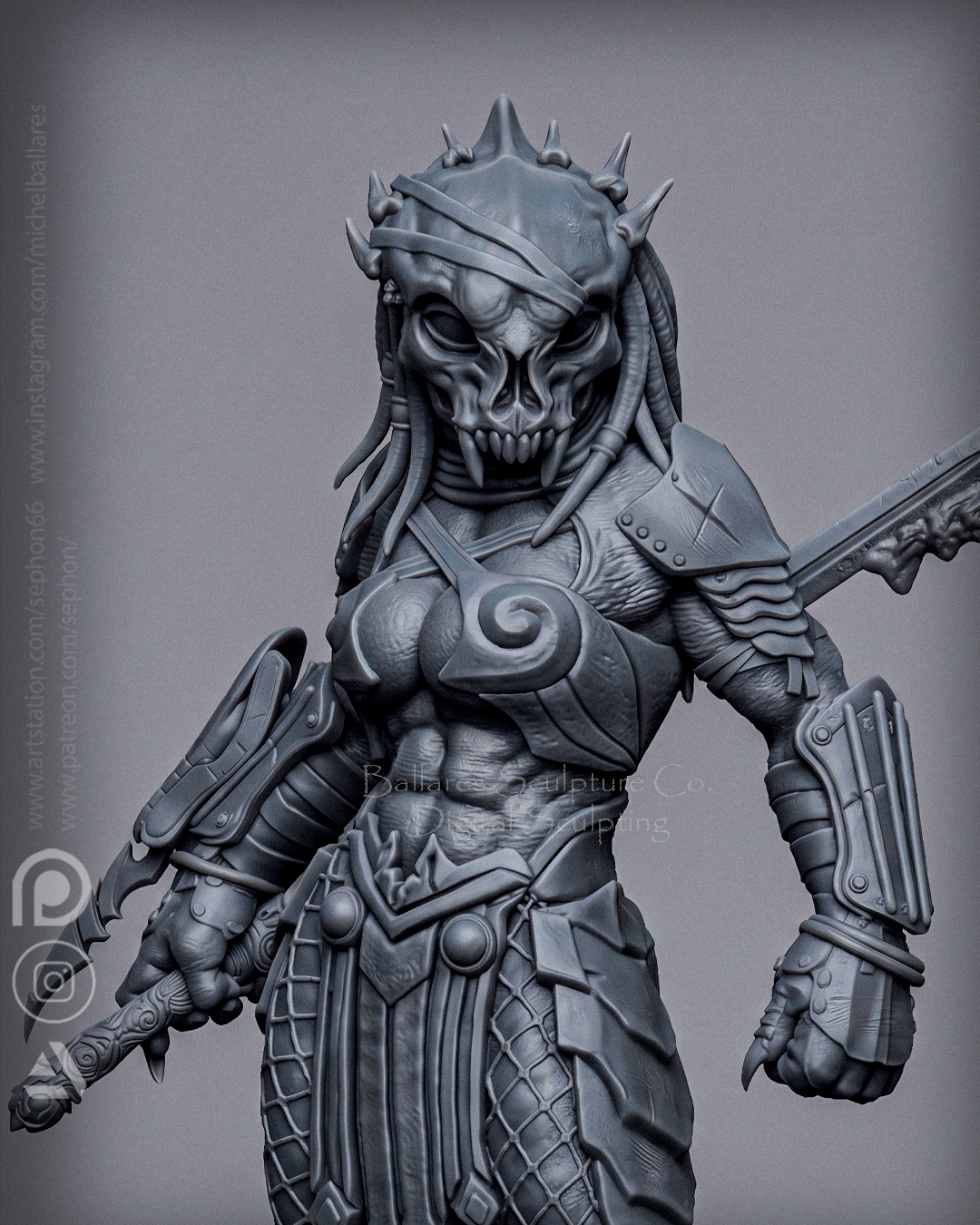 FEMALE PREDATOR Sculpture (75mm to 500mm) - Unassembled/Unpainted/3D Print