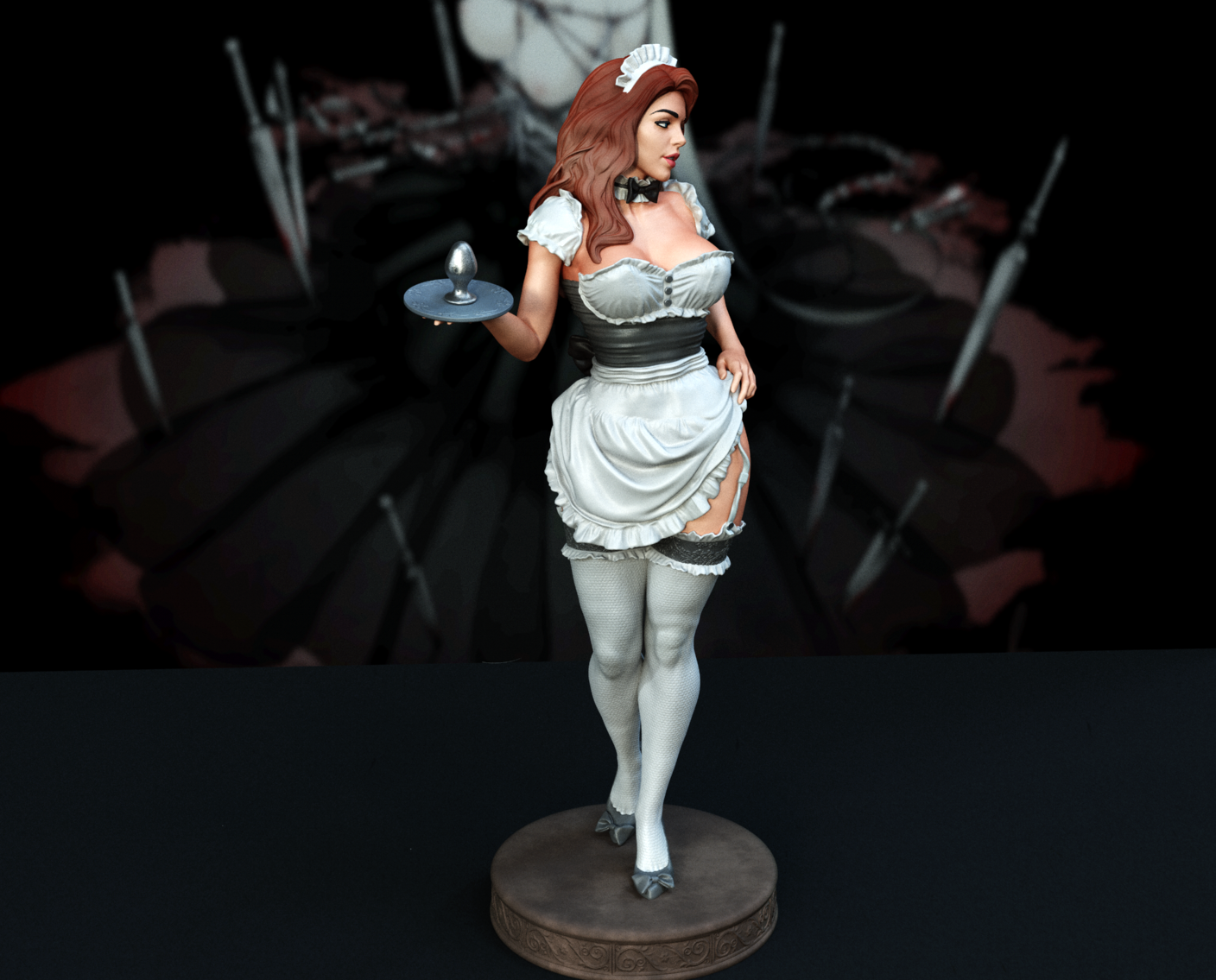Maid Sculpture (75mm to 500mm) - Unassembled/Unpainted/3D Print