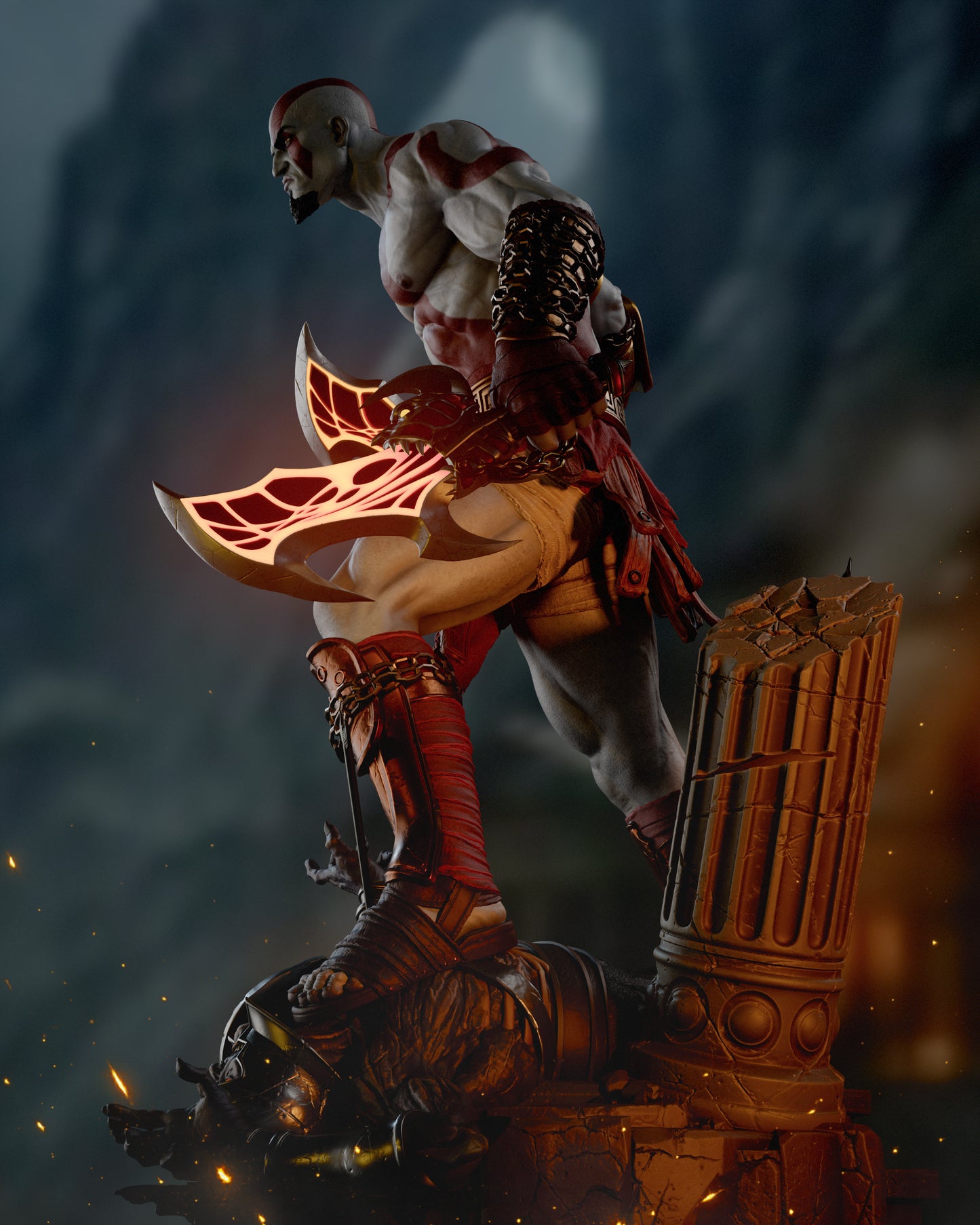 Kratos; God of war Sculpture (75mm to 500mm) - Unassembled/Unpainted/3D Print
