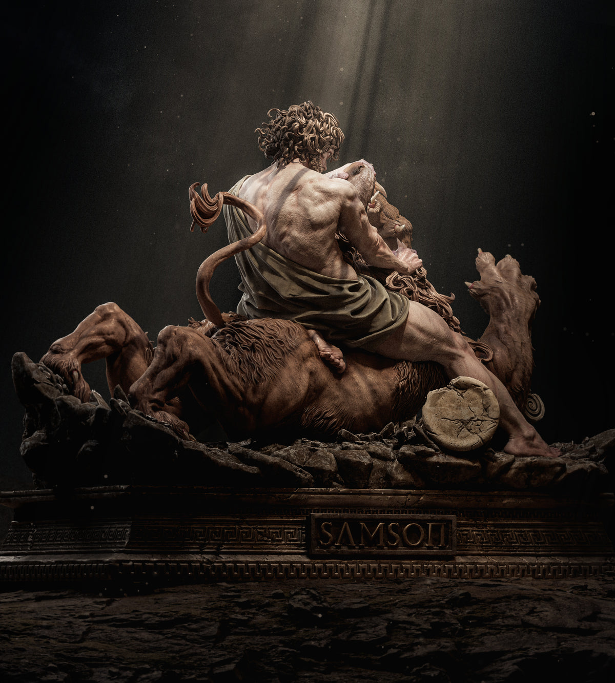 Samson vs. the Lion Sculpture (75mm to 500mm) - Unassembled/Unpainted/3D Print