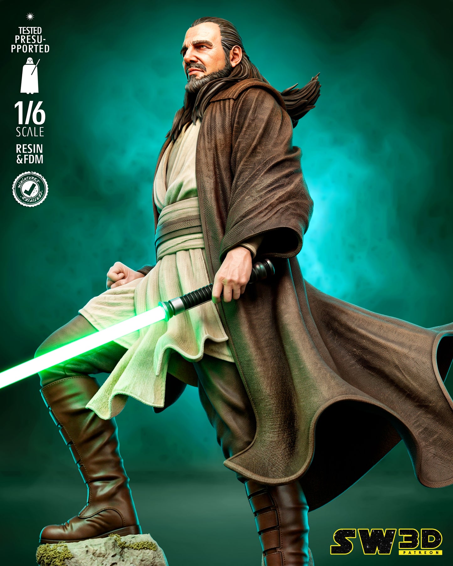 Qui-Gon Jinn Sculpture (75mm to 500mm) - Unassembled/Unpainted/3D Print