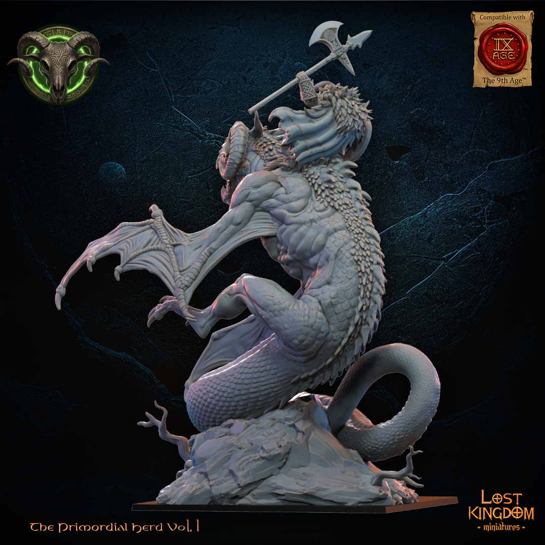 Brennach, Wildhorn Lord on Cuelebre - Beast-Men - TTRPG - Wargaming - Mordheim - Dungeons and Dragons