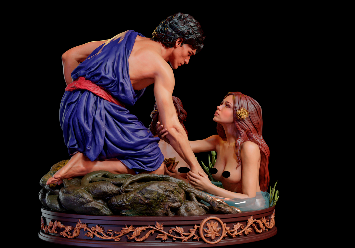 Hylas and the Nymphs Diorama (75mm to 500mm) - Unassembled/Unpainted/3D Print