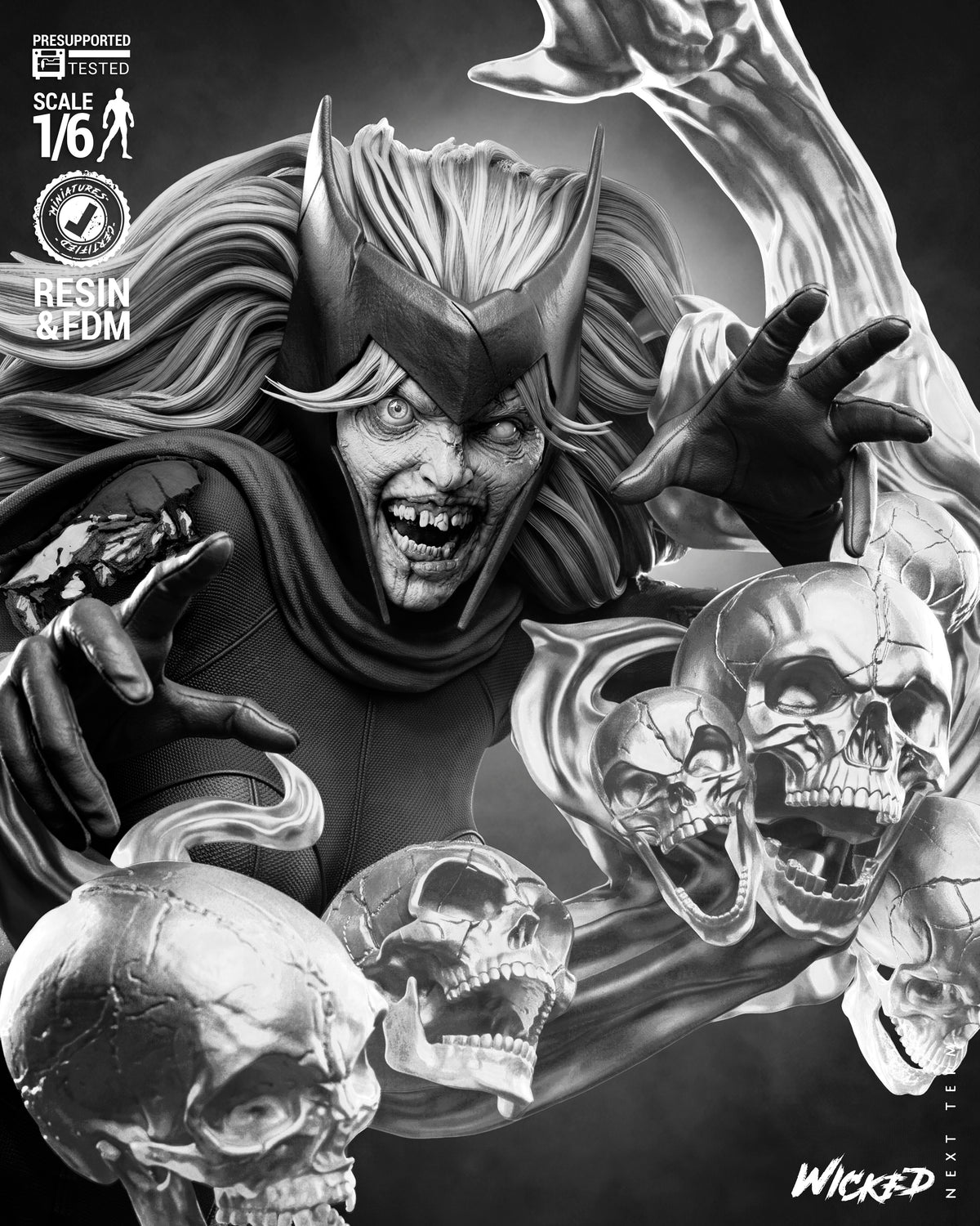 Zombie Scarlet Witch Sculpture (75mm to 500mm) - Unassembled/Unpainted/3D Print