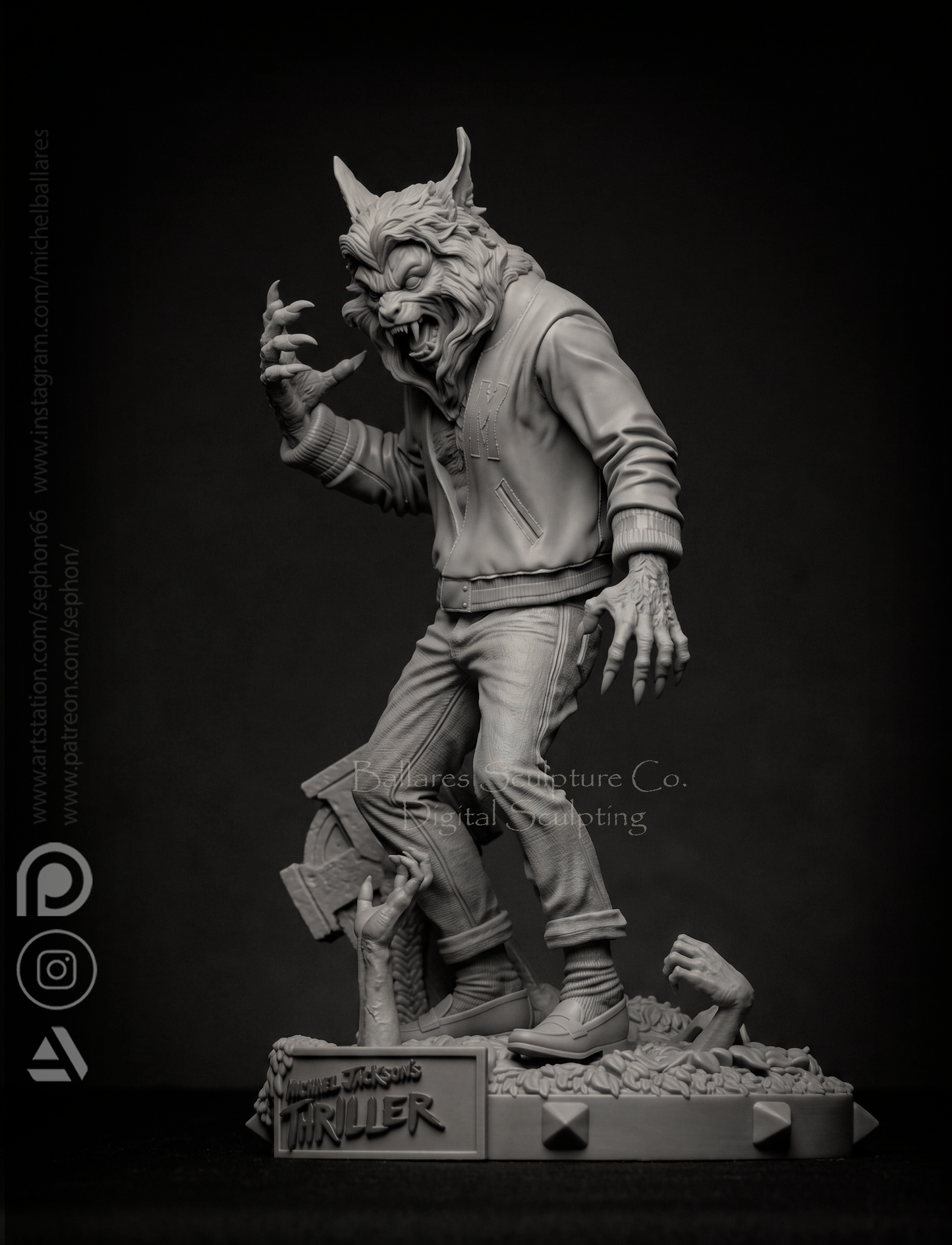 Michael Jackson's Thriller Werewolf Sculpture (75mm to 500mm) - Unassembled/Unpainted/3D Print
