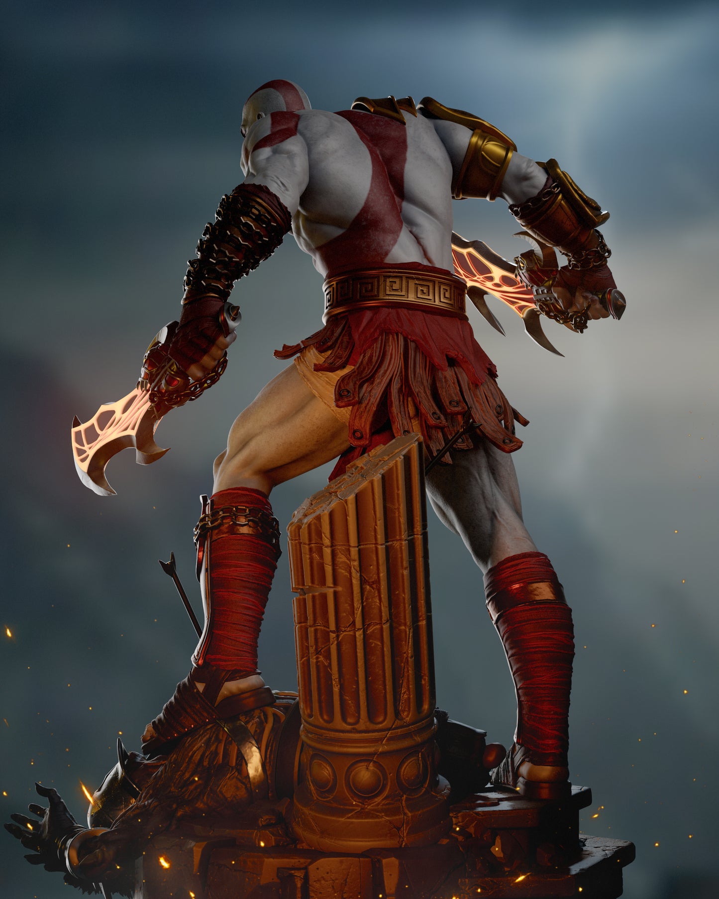 Kratos; God of war Sculpture (75mm to 500mm) - Unassembled/Unpainted/3D Print