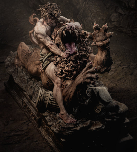 Samson vs. the Lion Sculpture (75mm to 500mm) - Unassembled/Unpainted/3D Print