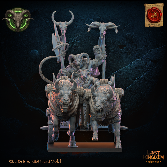 Aitzgor, Wildhorn Chieftain on Chariot - Beast-Men - TTRPG - Wargaming - Mordheim - Dungeons and Dragons
