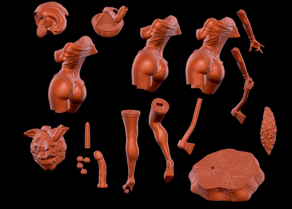 Red Riding Hood SFW/NSFW Sculpture (75mm to 500mm) - Unassembled/Unpainted/3D Print