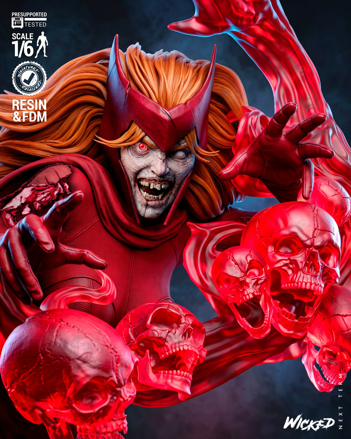 Zombie Scarlet Witch Sculpture (75mm to 500mm) - Unassembled/Unpainted/3D Print