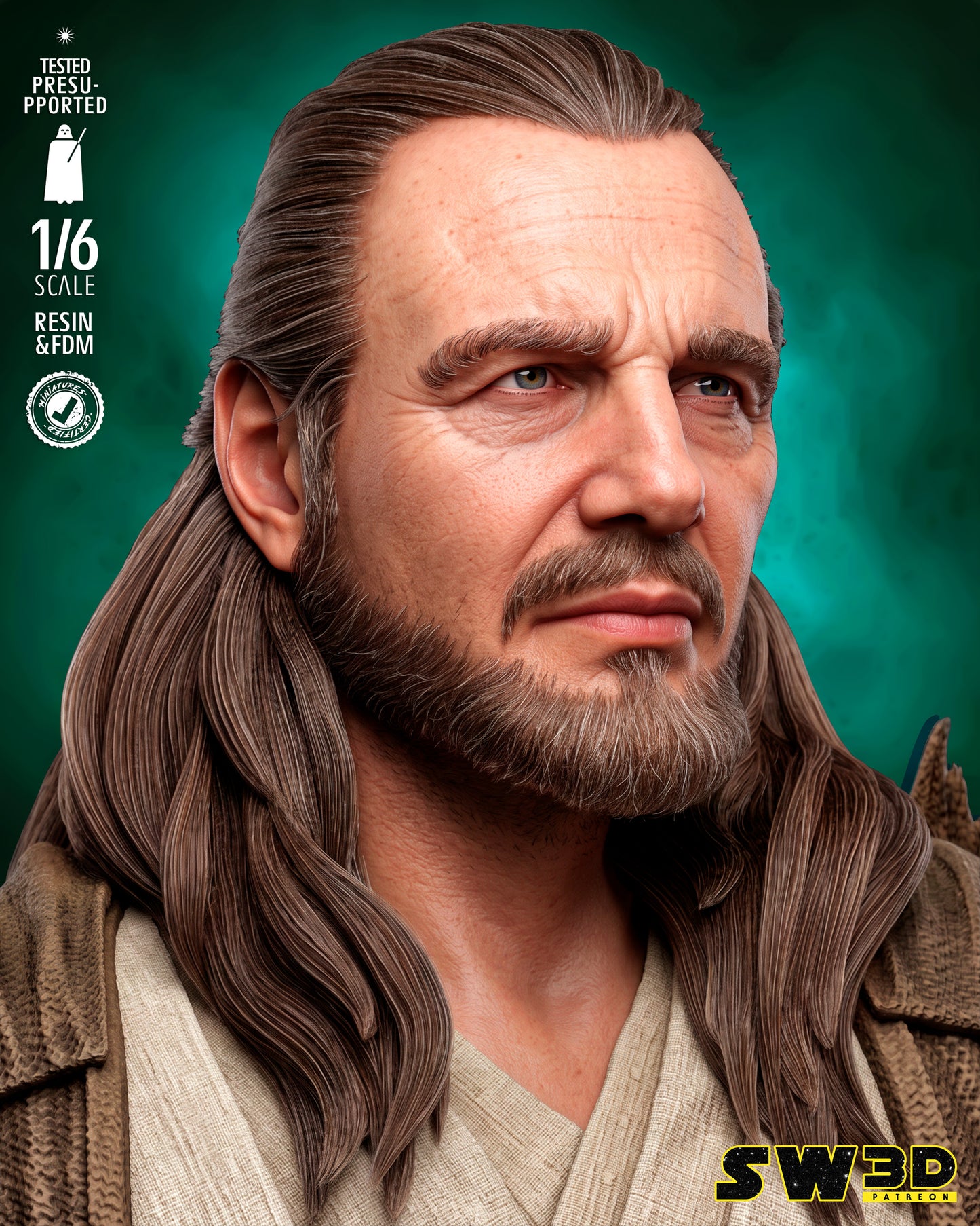 Qui-Gon Jinn Sculpture (75mm to 500mm) - Unassembled/Unpainted/3D Print