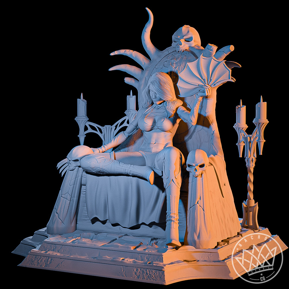 Kitana on Throne Sculpture (75mm to 500mm) - Unassembled/Unpainted/3D Print