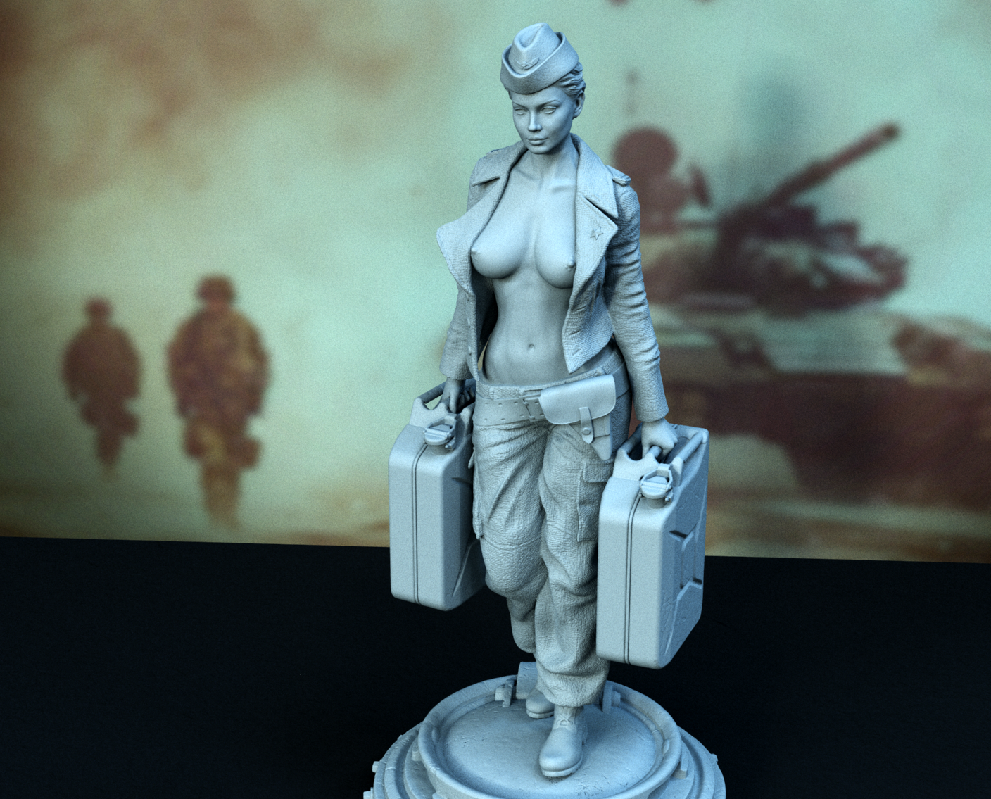 Army Tank Girl SFW/NSFW Sculpture (75mm to 500mm) - Unassembled/Unpainted/3D Print