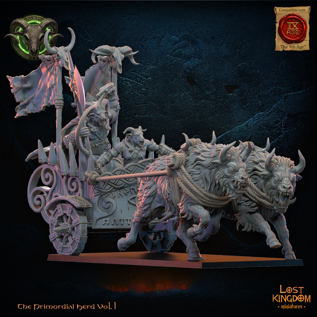 Aitzgor, Wildhorn Chieftain on Chariot - Beast-Men - TTRPG - Wargaming - Mordheim - Dungeons and Dragons