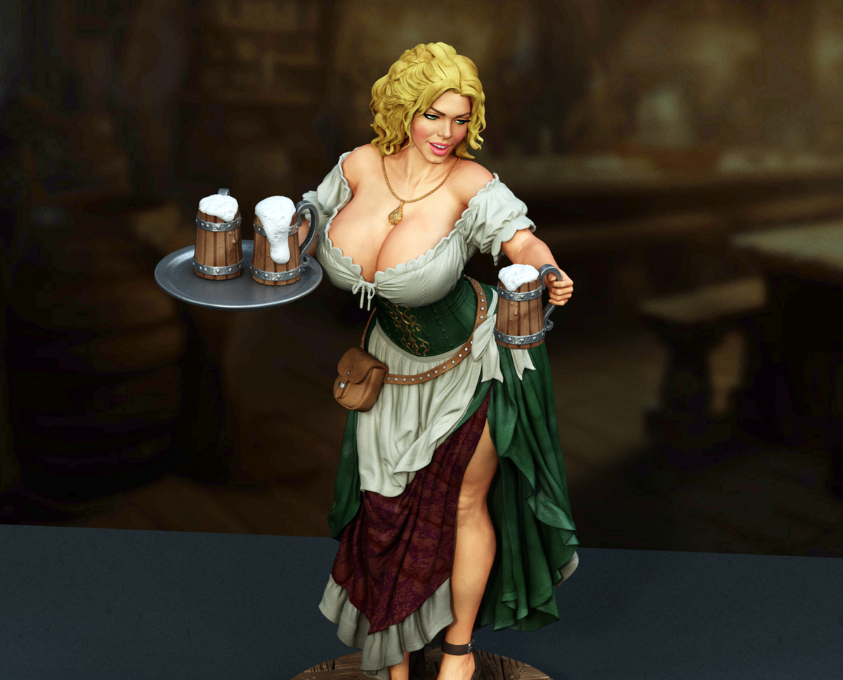 Medieval Tavern Maid SFW/NSFW Sculpture (75mm to 500mm) - Unassembled/Unpainted/3D Print