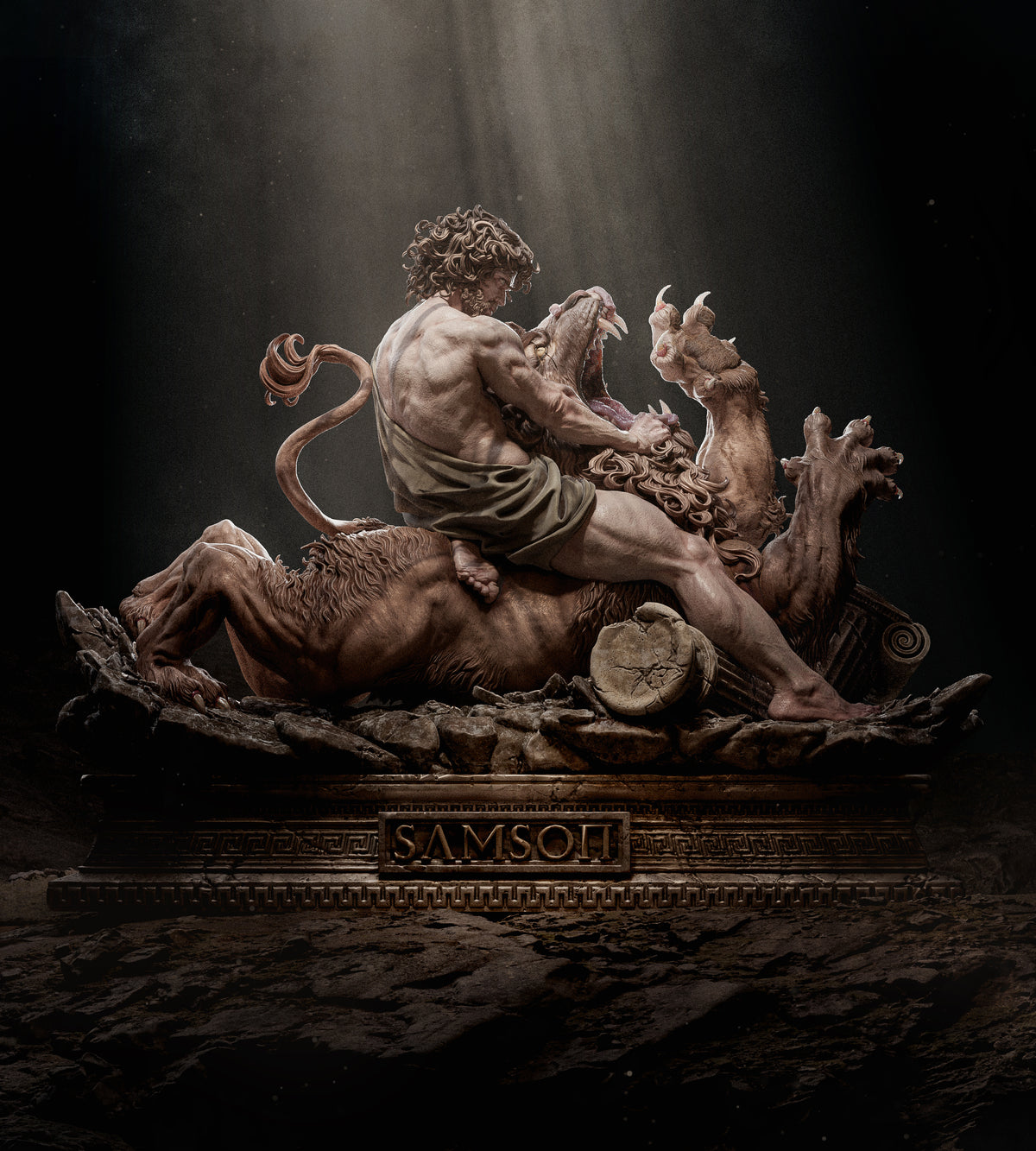 Samson vs. the Lion Sculpture (75mm to 500mm) - Unassembled/Unpainted/3D Print