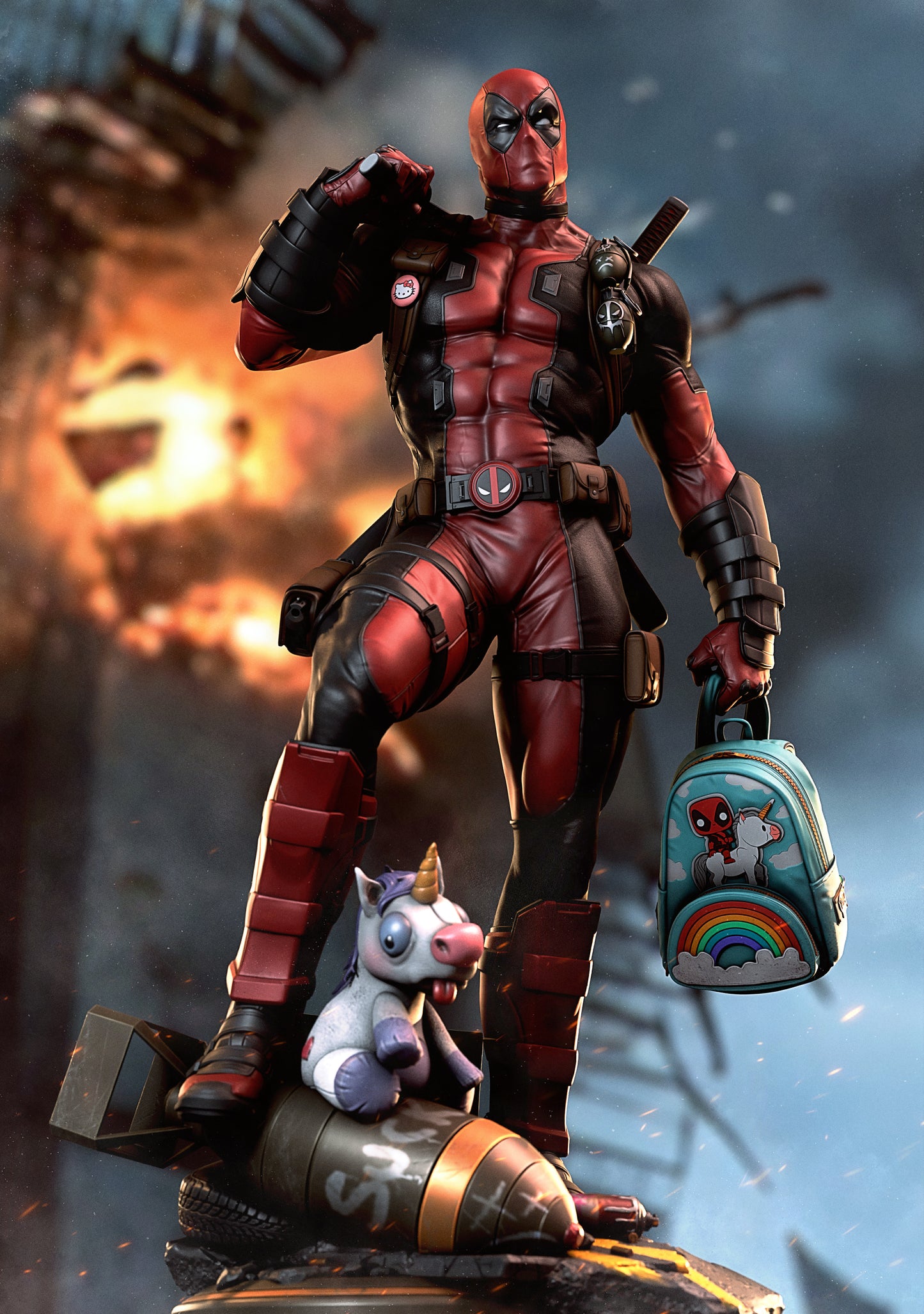 Deadpool Sculpture (75mm to 500mm) - Unassembled/Unpainted/3D Print