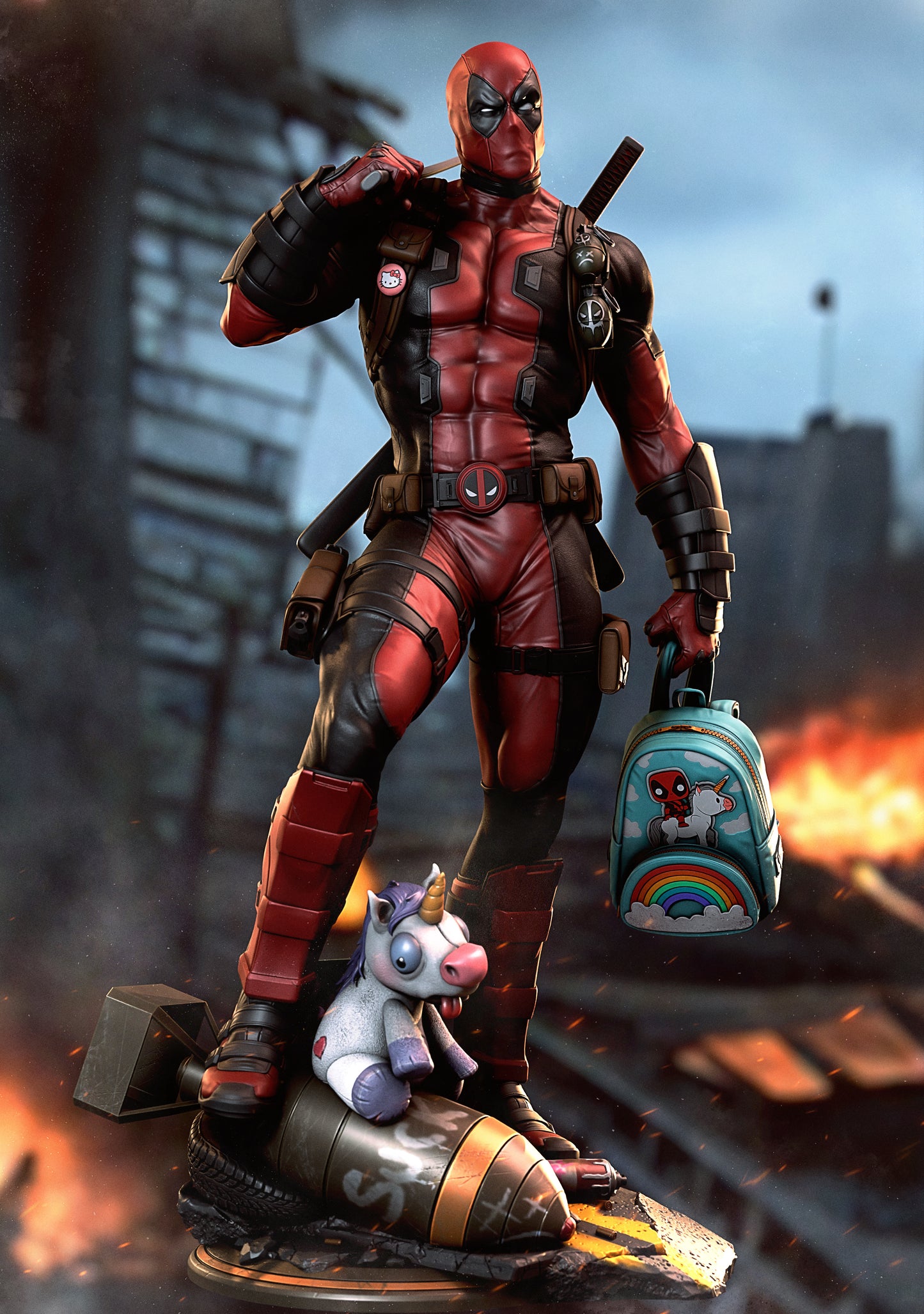 Deadpool Sculpture (75mm to 500mm) - Unassembled/Unpainted/3D Print