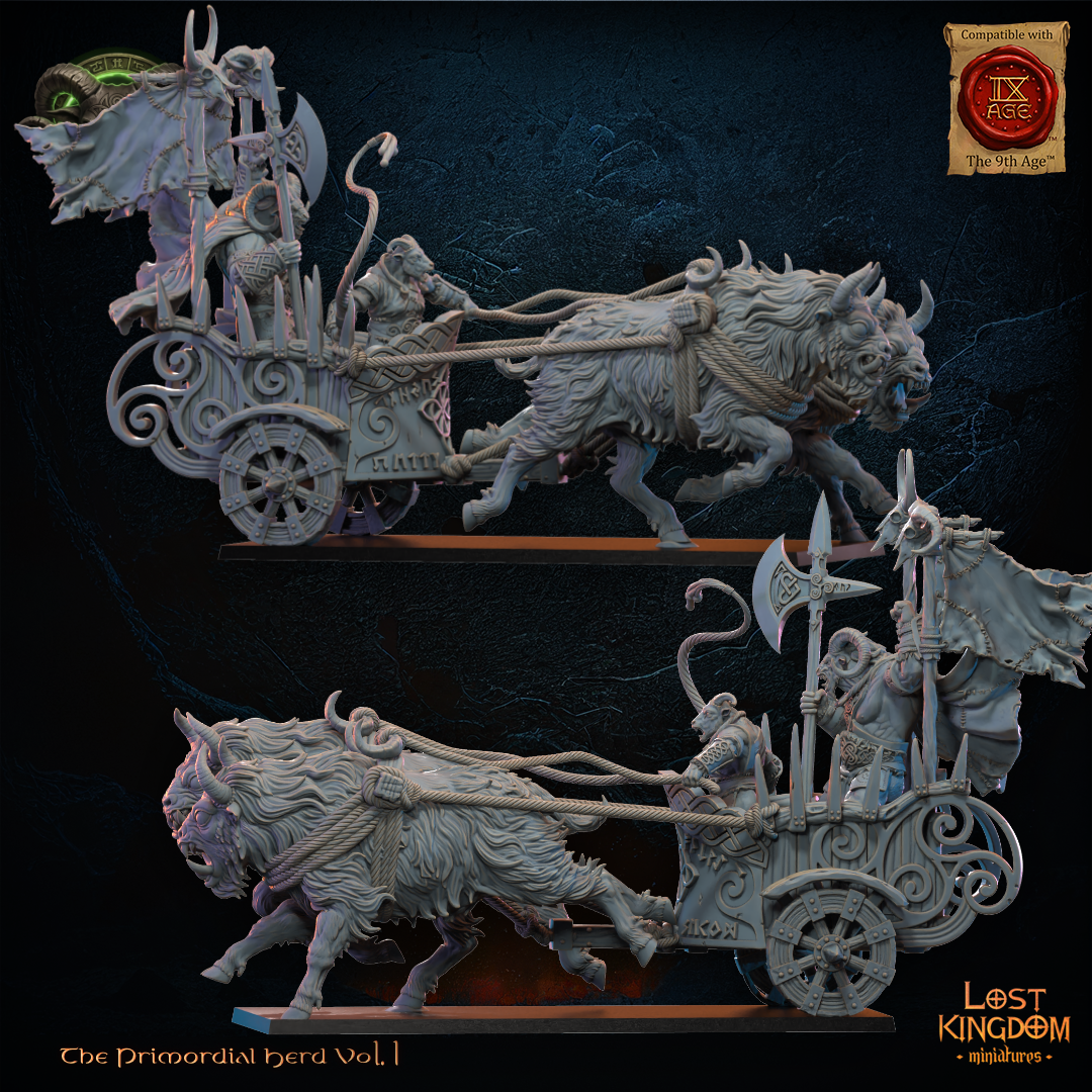 Aitzgor, Wildhorn Chieftain on Chariot - Beast-Men - TTRPG - Wargaming - Mordheim - Dungeons and Dragons