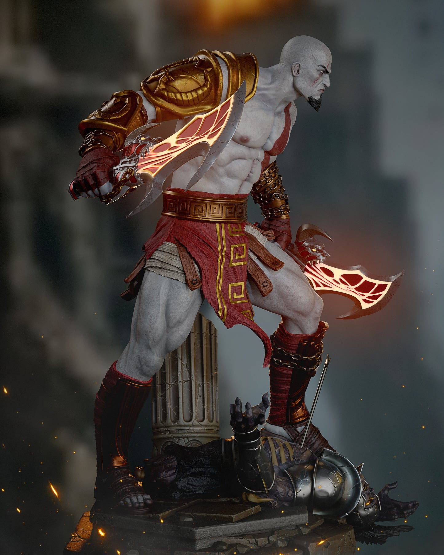 Kratos; God of war Sculpture (75mm to 500mm) - Unassembled/Unpainted/3D Print
