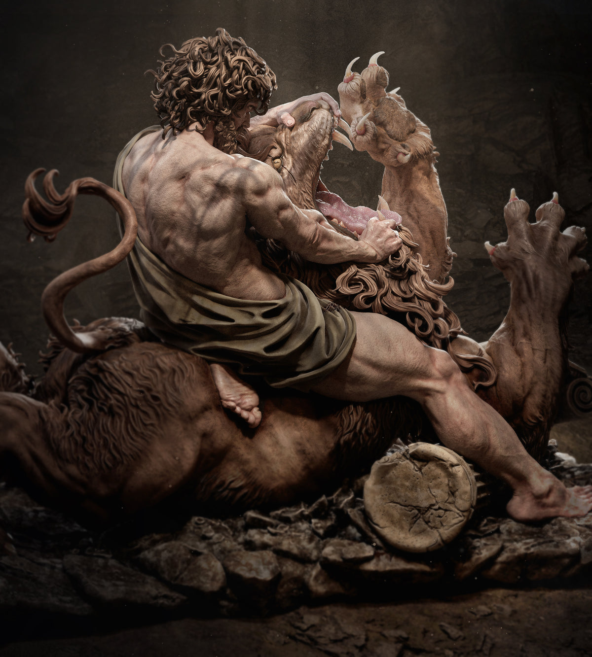 Samson vs. the Lion Sculpture (75mm to 500mm) - Unassembled/Unpainted/3D Print