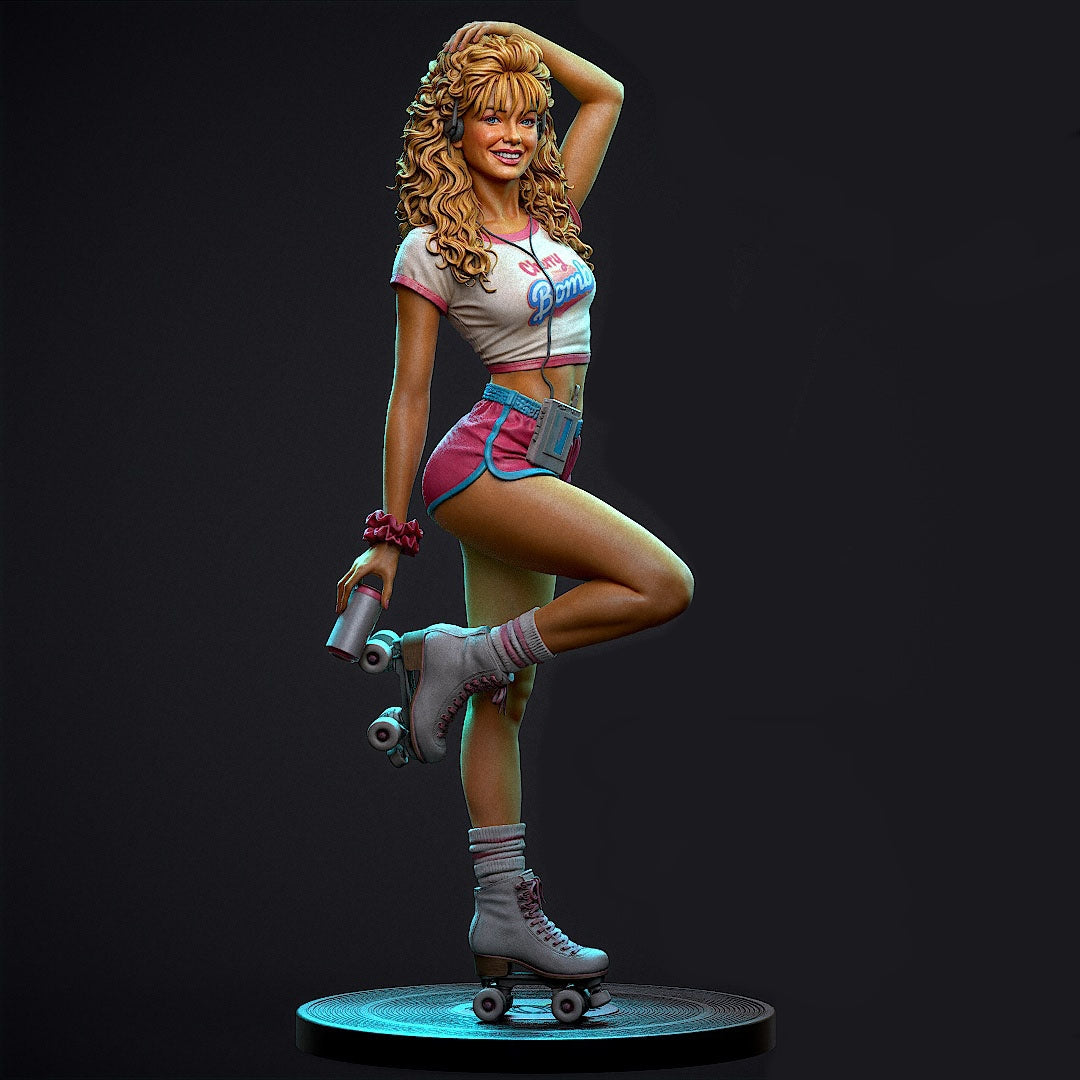 80s Roller Girl Sculpture (75mm to 500mm) - Unassembled/Unpainted/3D Print