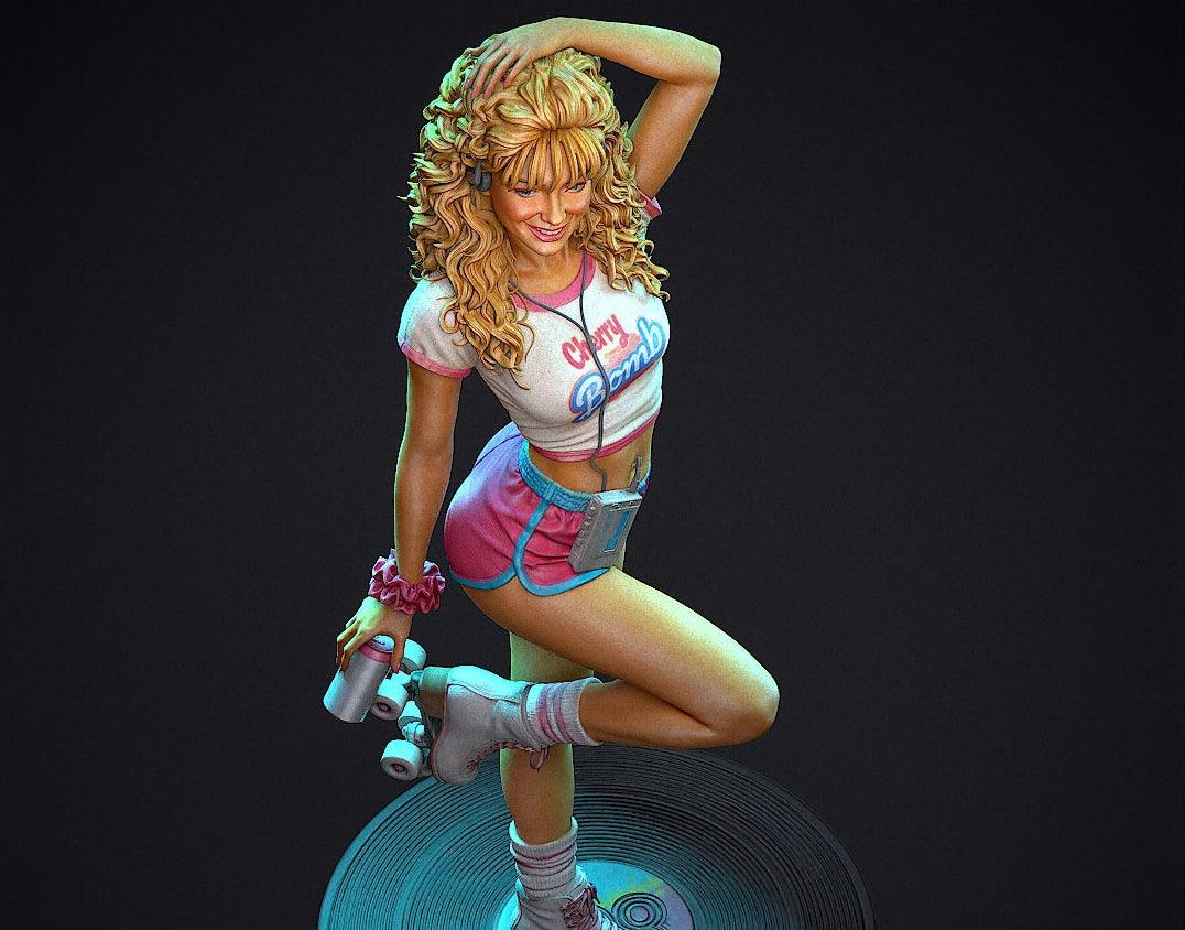80s Roller Girl Sculpture (75mm to 500mm) - Unassembled/Unpainted/3D Print