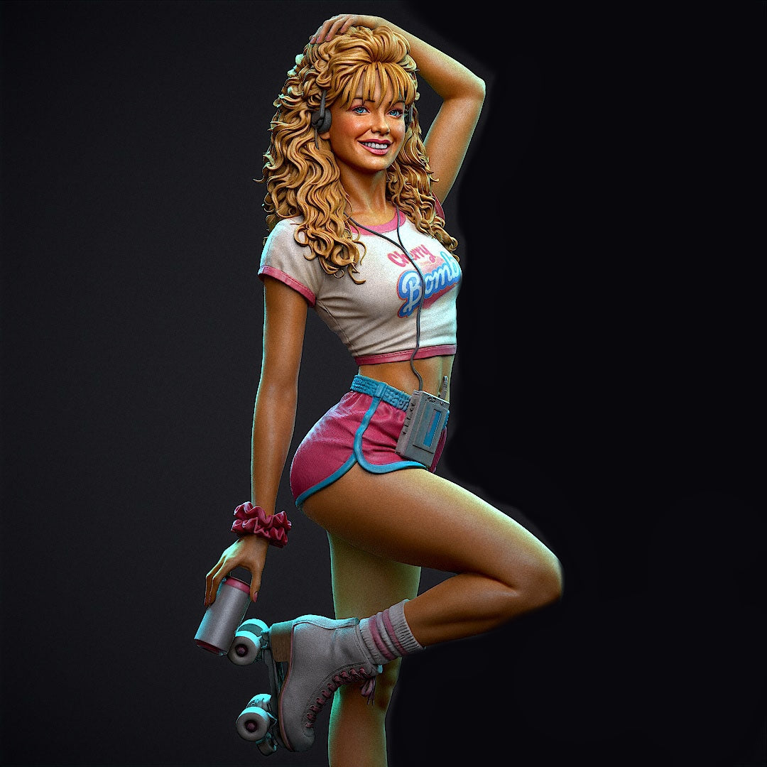 80s Roller Girl Sculpture (75mm to 500mm) - Unassembled/Unpainted/3D Print