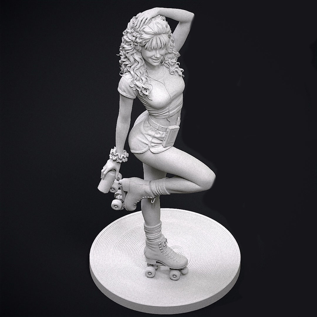 80s Roller Girl Sculpture (75mm to 500mm) - Unassembled/Unpainted/3D Print