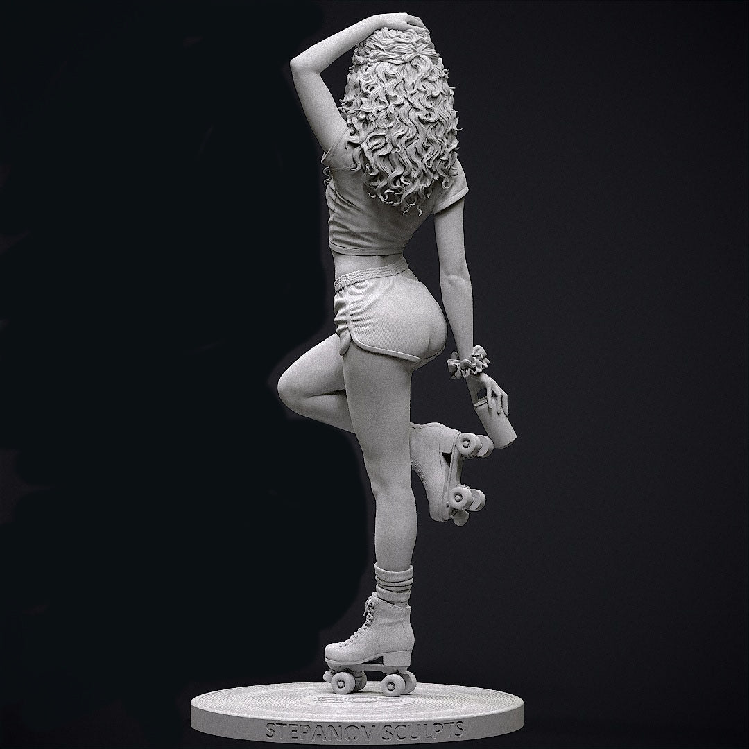 80s Roller Girl Sculpture (75mm to 500mm) - Unassembled/Unpainted/3D Print
