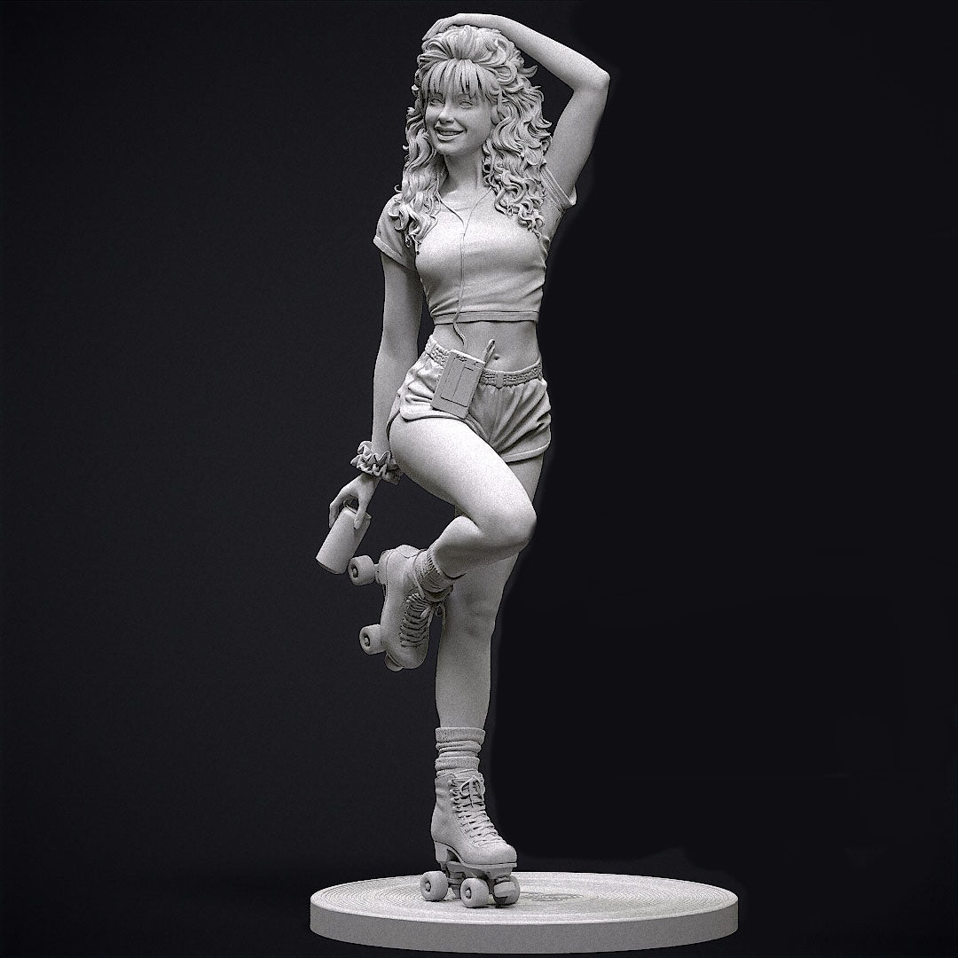 80s Roller Girl Sculpture (75mm to 500mm) - Unassembled/Unpainted/3D Print