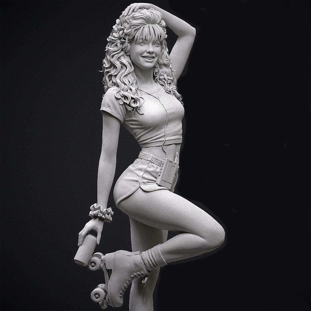80s Roller Girl Sculpture (75mm to 500mm) - Unassembled/Unpainted/3D Print