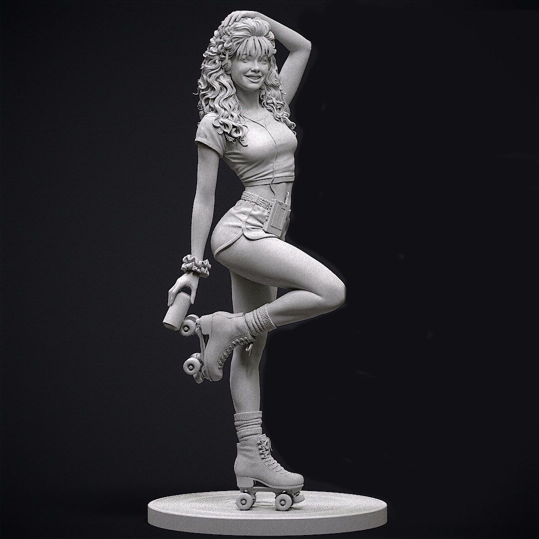 80s Roller Girl Sculpture (75mm to 500mm) - Unassembled/Unpainted/3D Print