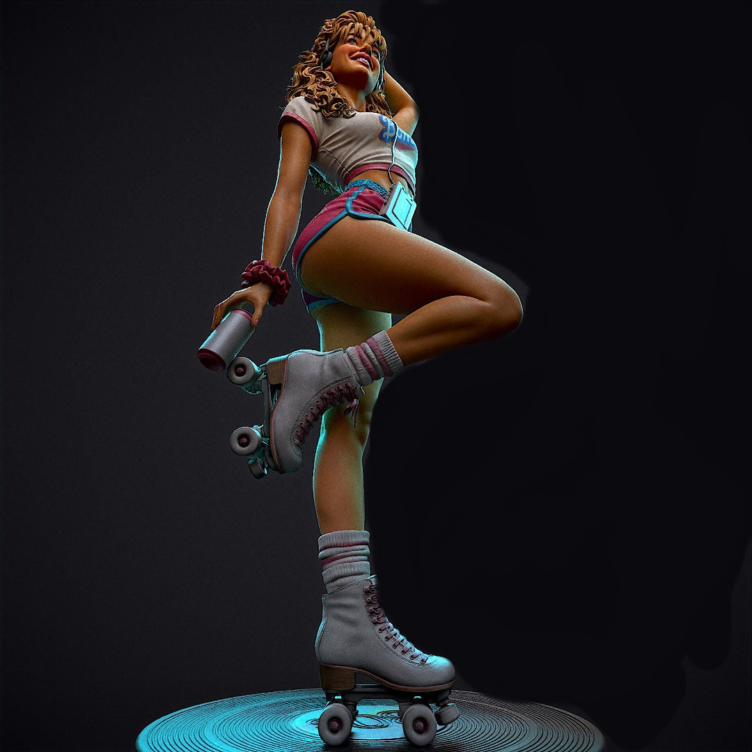 80s Roller Girl Sculpture (75mm to 500mm) - Unassembled/Unpainted/3D Print
