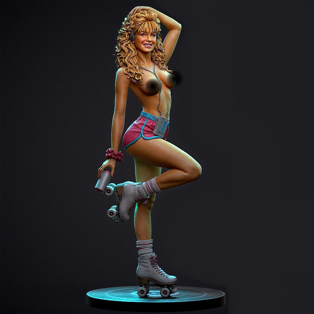 80s Roller Girl NSFW Sculpture (75mm to 500mm) - Unassembled/Unpainted/3D Print