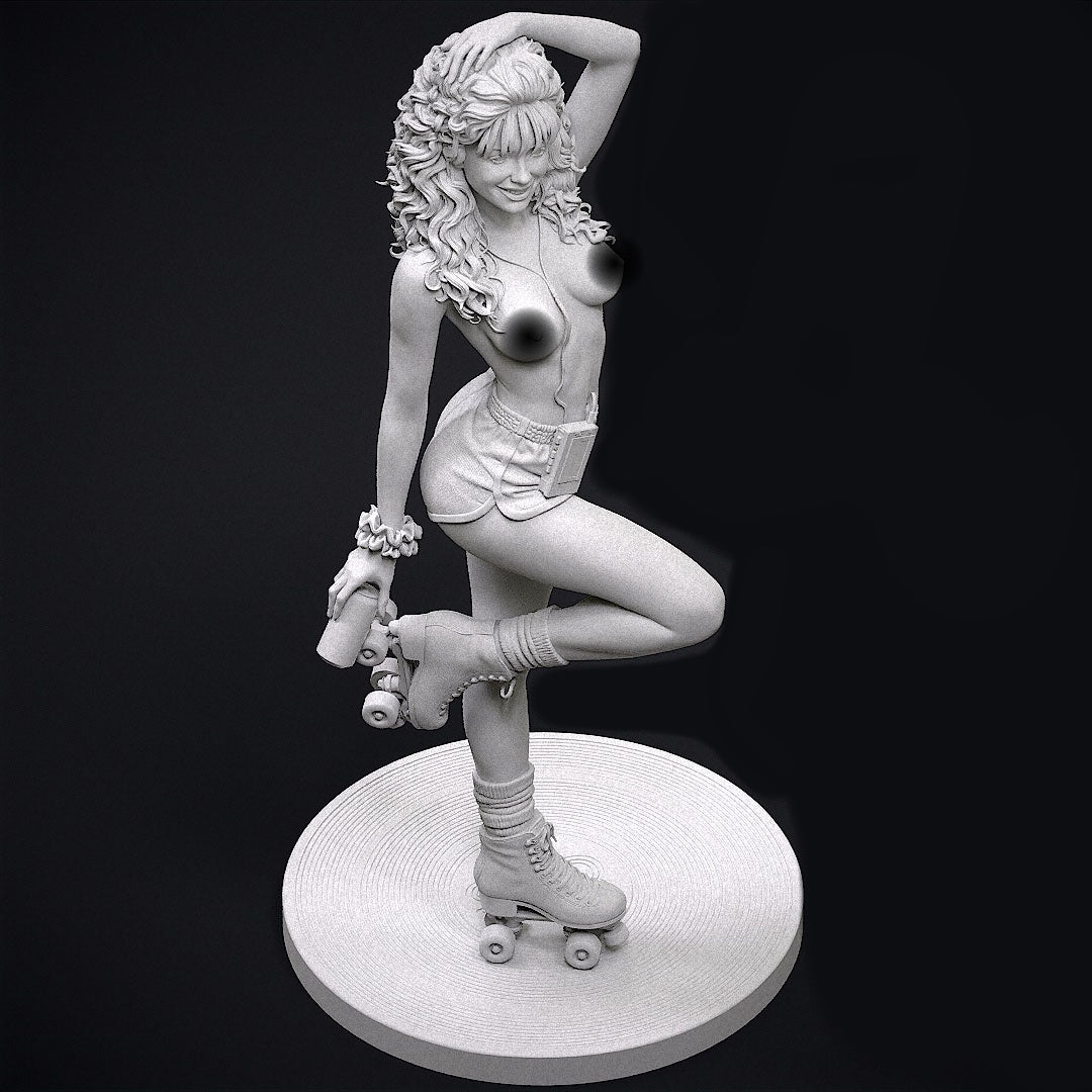 80s Roller Girl NSFW Sculpture (75mm to 500mm) - Unassembled/Unpainted/3D Print