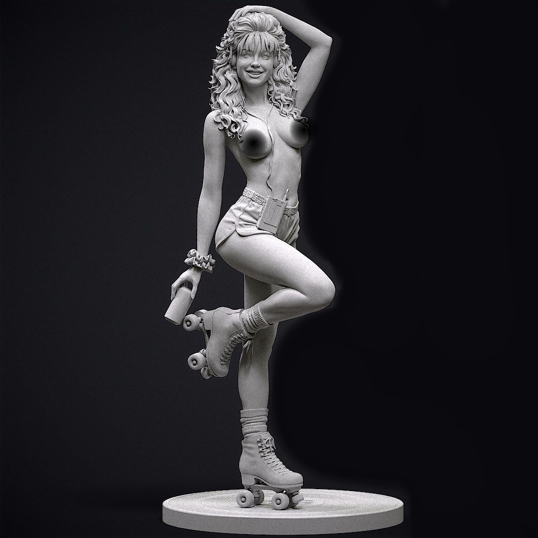 80s Roller Girl NSFW Sculpture (75mm to 500mm) - Unassembled/Unpainted/3D Print