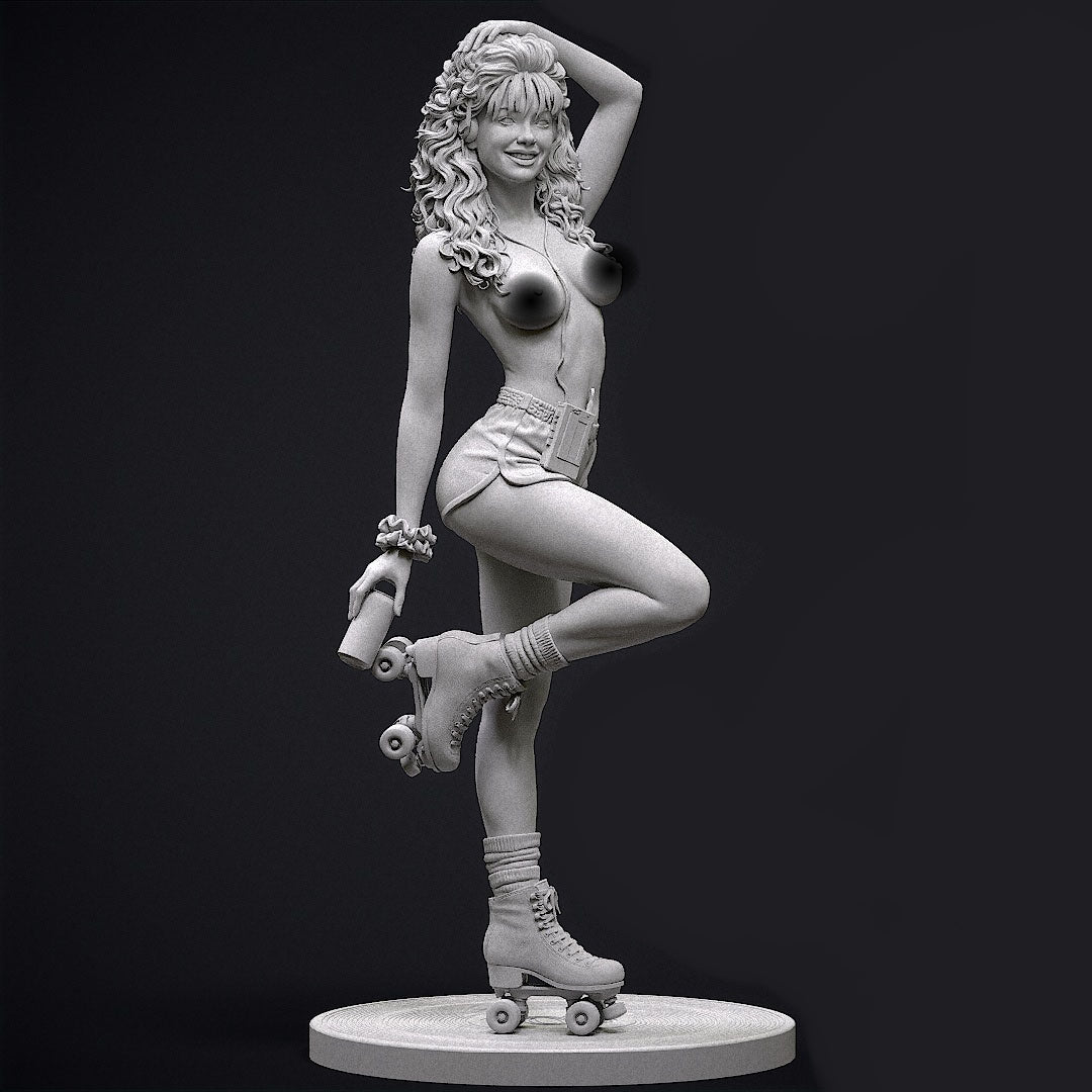 80s Roller Girl NSFW Sculpture (75mm to 500mm) - Unassembled/Unpainted/3D Print